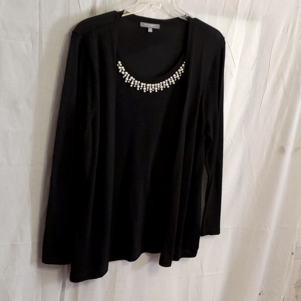 Plus Size Cardigan with Pearl Accents